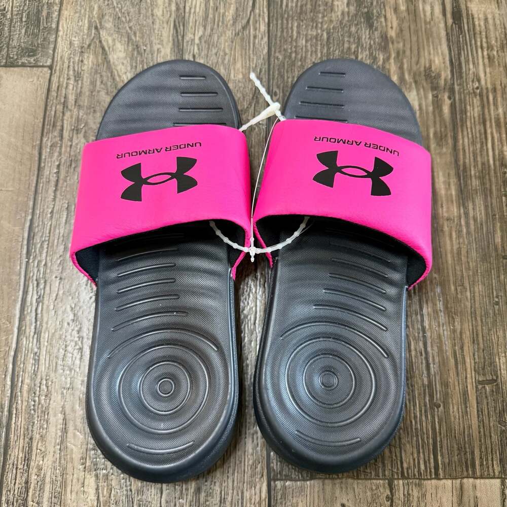 Under Armour Girls' Ansa Fixed Slide Sandals Black and Neon Pink 4 Youth